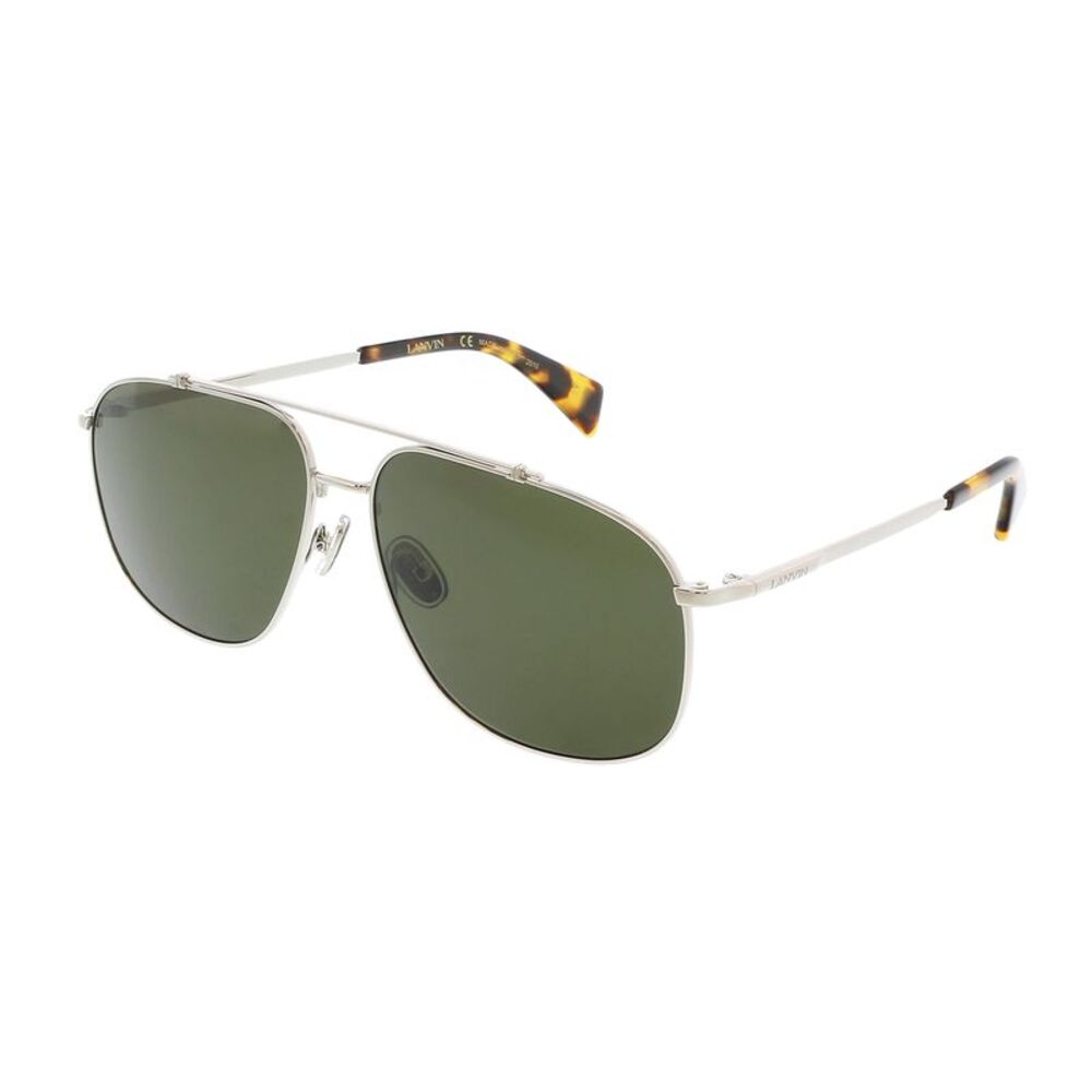 Lanvin Silver Frame Green Lens Sunglasses with Tortoiseshell Tips